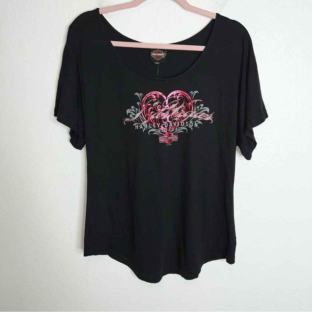 Harley Davidson Shirt Women’s large Top Heart Tee black Las Vegas Y